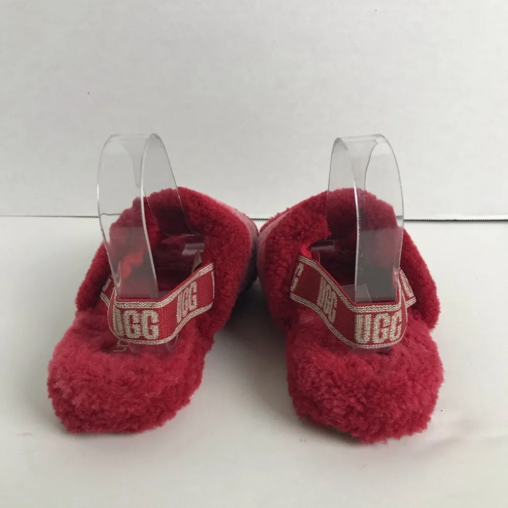 Ugg Fluff Yeah Red Pink Striped Slingback Slippers Girls Size 4 Loungewear Comfy